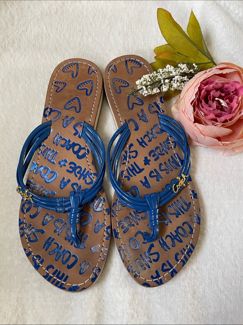 Coach Molly Blue Strappy Flip Flop Sandals